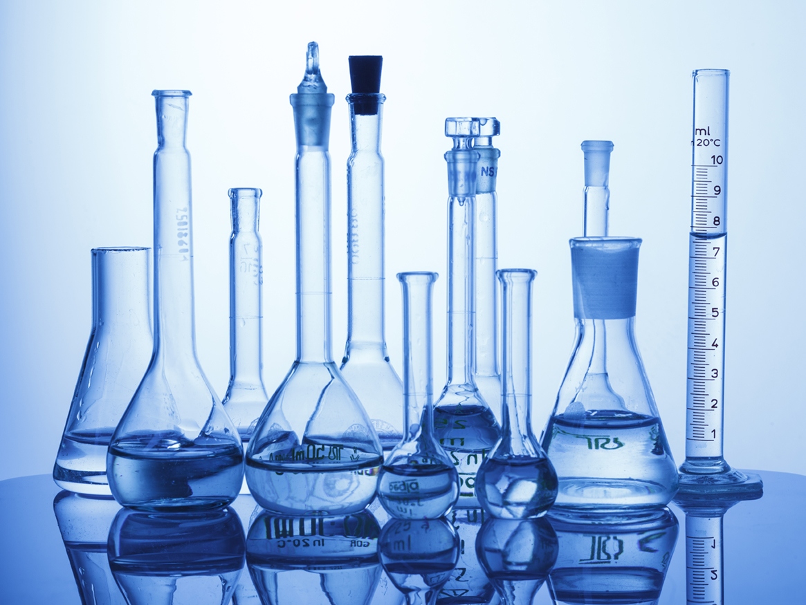 Photo of beakers with blue liquid